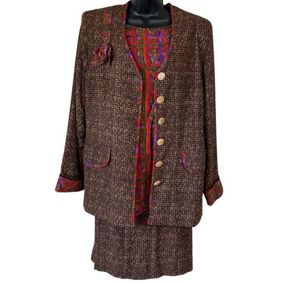 Vintage 80’s Platinum Dorothy Schoelen 3PC Blazer, Blouse & Skirt Set - Picture 1 of 16